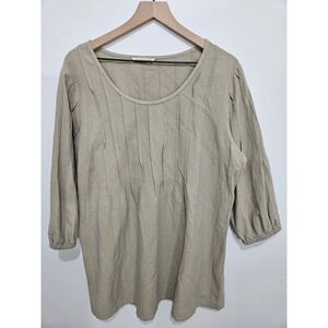 Soft Surroundings Khaki Tan Cotton Pintuck Pleated Tunic Top 24014 Womens L
